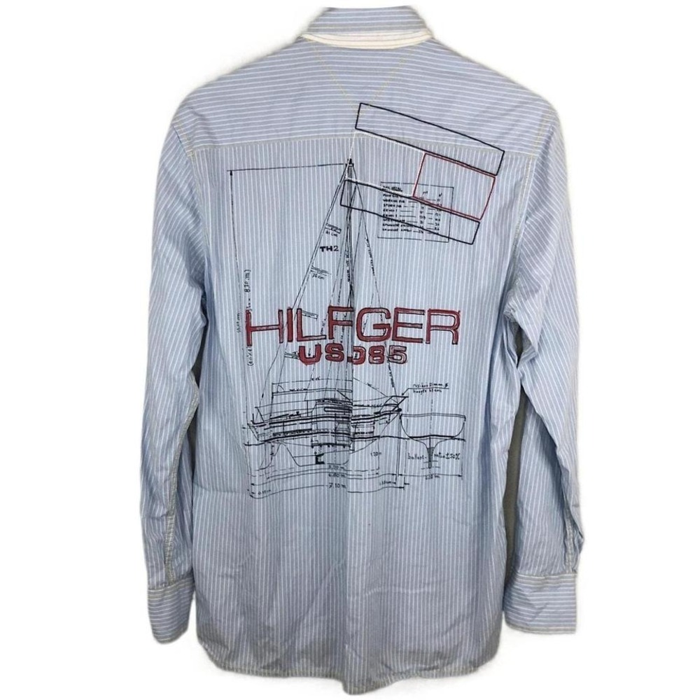 Tommy Hilfiger Nautical US.085 Button Down Blue &‎ White Shirt RARE Size M